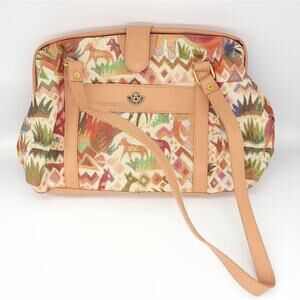 Saddle River Purse Bag Printed Animal Tribal Brown Tan Green  